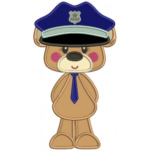 Little Cute Bear Police Officer Applique Machine Embroidery Design Digitized Pattern