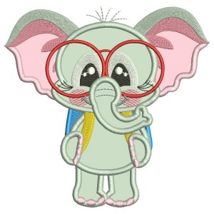Little Elephant Goes To School Applique Machine Embroidery Design Digitized Pattern