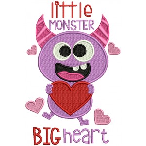 Little Monster Big Heart Filled Machine Embroidery Design Digitized Pattern