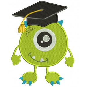 Little Monster Wearing Graduation Cap Looks Like Mike Wazowski From Monster's Inc Filled Machine Embroidery Design Digitized Pattern