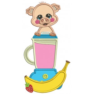 Little Piggy Behind a Blender Applique Machine Embroidery Design Digitized Pattern