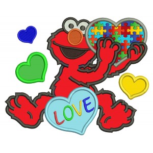 Looks Like Elmo With Big Heart Autism Awareness Love Applique Machine Embroidery Design Digitized Pattern 