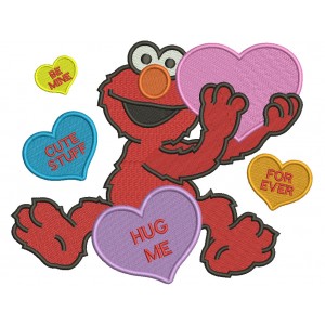 Looks Like Elmo With Big Heart Hug Me Forever Love Filled Machine Embroidery Design Digitized Pattern 