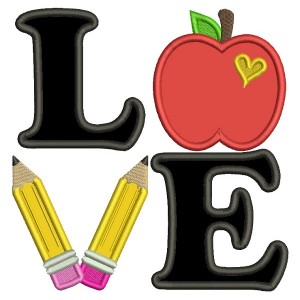 Love Apple And Pencils School Applique Machine Embroidery Design Digitized Pattern