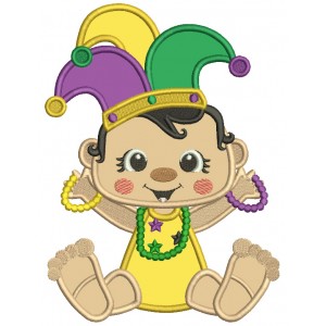 Mardi Gras Baby Wearing Jester Hat Applique Machine Embroidery Design Digitized Pattern