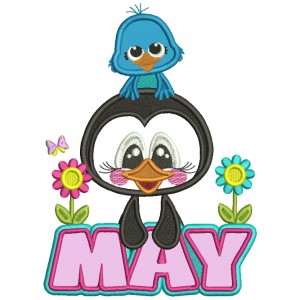 May Penguin And a Bird Applique Machine Embroidery Design Digitized Pattern