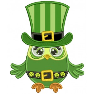 Owl Wearing Tall Hat St.Patrick's Day Applique Machine Embroidery Design Digitized Pattern 