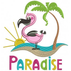 Paradise Flamingo And a Palm Tree Applique Machine Embroidery Design Digitized Pattern
