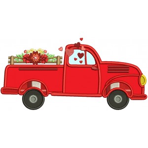 Pickup Truck With Flowers And Hearts Valentine's Day Applique Machine Embroidery Design Digitized Pattern