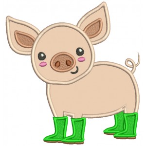Piggy Wearing Boots Applique Machine Embroidery Design Digitized Pattern