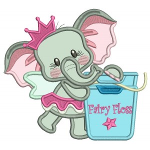 Princess Elephant With Fairy Floss Applique Machine Embroidery Design Digitized Pattern