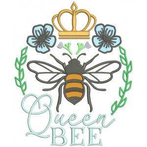 Queen Bee Flowers And Crown Applique Machine Embroidery Design Digitized Pattern