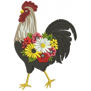 Rooster With Beautiful Flowers Filled Machine Embroidery Design Digitized Pattern