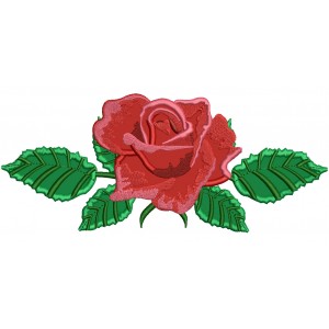 Single Rose With Leaves Flowers Applique Machine Embroidery Design Digitized Pattern