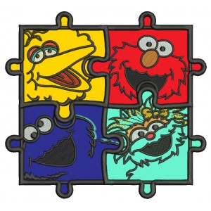 Sesame Street Autism Awareness Puzzle Applique Machine Embroidery Design Digitized Pattern 