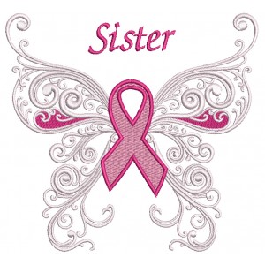 Sister Breast Awareness Ribbon Butterfly Filled Machine Embroidery Design Digitized Pattern