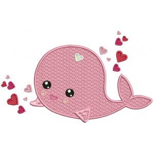 Smiling Whale With Heart Filled Machine Embroidery Design Digitized Pattern