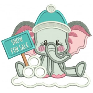 Snow For Sale Cute Little Elephant Christmas Applique Machine Embroidery Design Digitized Pattern