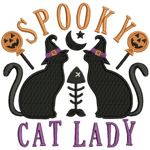 Spooky Cat Lady Halloween Filled Machine Embroidery Design Digitized Pattern