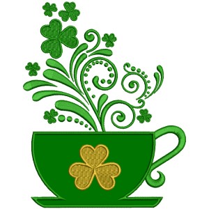 St. Patrick's Cup With Shamrock Applique Machine Embroidery Design Digitized Pattern