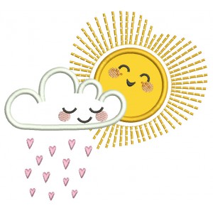 Sun And a Rainy Cloud Applique Machine Embroidery Design Digitized Pattern