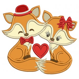 Two Foxes In Love Valentine's Day Applique Machine Embroidery Design Digitized Pattern