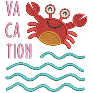 Vacation Little Crab With Waves Filled Machine Embroidery Design Digitized Pattern