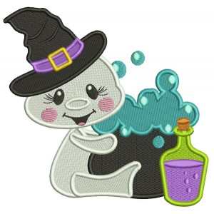 Wizard Ghost Brewing Potion Filled Halloween Machine Embroidery Design Digitized Pattern
