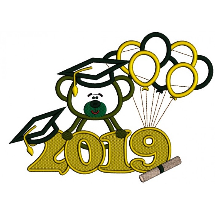 2019 Graduation Bear With Balloons Applique Machine Embroidery Design ...