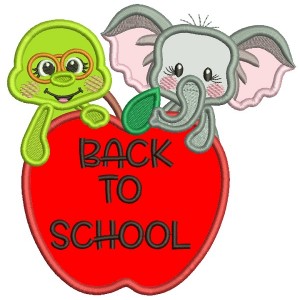 Back To School Elephant and Turtle Applique Machine Embroidery Design Digitized Pattern