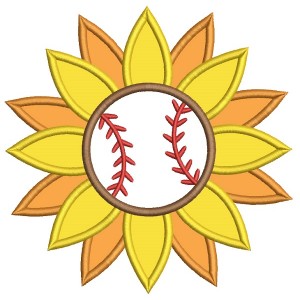 Baseball Sunflower Applique Machine Embroidery Design Digitized Pattern