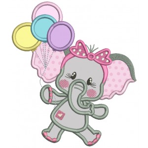 Cute Baby Elephant Holding Balloons Applique Machine Embroidery Design Digitized Pattern