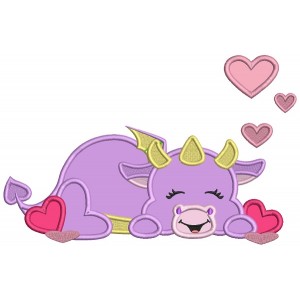 Cute Dinosaur With Hearts Applique Valentine's Day Machine Embroidery Design Digitized Pattern