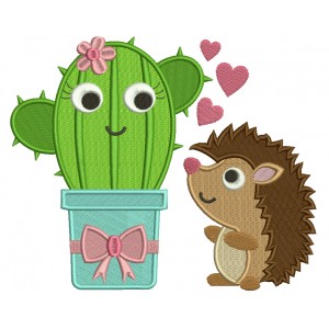 Cute Hedgehog Looking at a Cactus Filled Machine Embroidery Design Digitized Pattern 