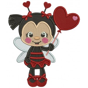 Cute Ladybug With Heart Shaped Balloon Filled Valentine's Day Machine Embroidery Design Digitized Pattern