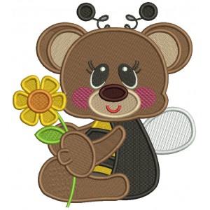 Cute Little Bear Wearing Bumblebee Costume Filled Machine Embroidery Design Digitized Pattern