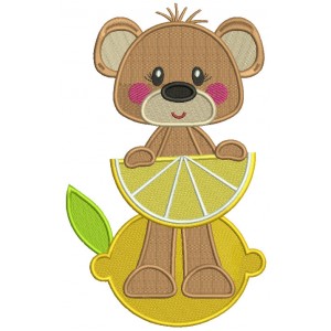 Cute Little Bear Holding Lemon Slice Filled Machine Embroidery Design Digitized Pattern