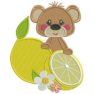 Cute Little Bear Holding a Lemon Filled Machine Embroidery Design Digitized Pattern
