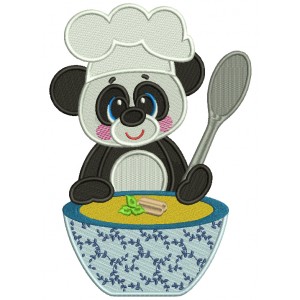 Cute Panda Cooking Soup Filled Machine Embroidery Design Digitized Pattern