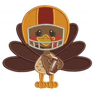 Cute Turkey Wearing Football Helmet Sports Fall Filled Thanksgiving Machine Embroidery Design Digitized Pattern