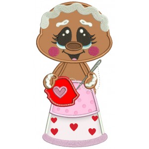 Gingerbread Girl With a Sewing Needle Applique Machine Embroidery Design Digitized Pattern