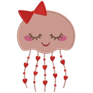 Girl Jellyfish WIth Hearts Filled Machine Embroidery Design Digitized Pattern