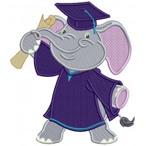 Graduating Elephant Holding Diploma Filled Machine Embroidery Design Digitized Pattern