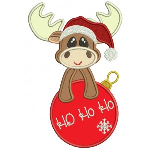 Ho Ho Ho Cute Moose Wearing Santa Hat Christmas Applique Machine Embroidery Design Digitized Pattern