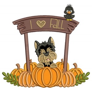 I Love Fall Little Dog With Pumpkins Fall Thanksgiving Applique Machine Embroidery Design Digitized Pattern