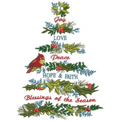 Joy Love Peace Hope Faith Christmas Tree Filled Machine Embroidery Design Digitized Pattern