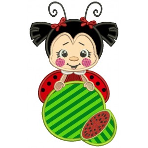 Ladybug Holding Watermelon Applique Machine Embroidery Design Digitized