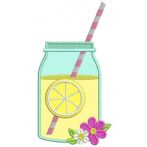 Lemonade Mason Jar With Flowers Applique Machine Embroidery Design Digitized Pattern