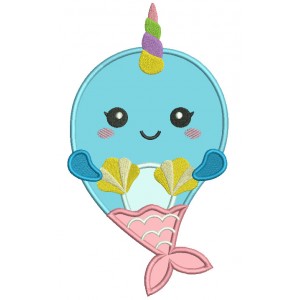 Little Unicorn Whale Applique Machine Embroidery Design Digitized Pattern