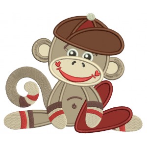 Looks like Sock Monkey Little Boy Applique Machine Embroidery Design Digitized Pattern 